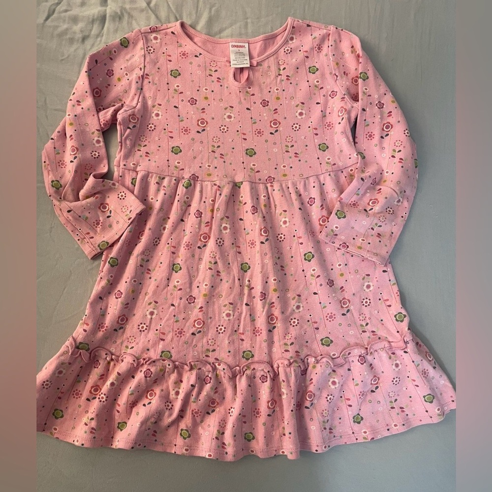 EUC VTG 2006 Gymboree Floral Long Sleeve Ruffle Hem Dress Tights sz 7